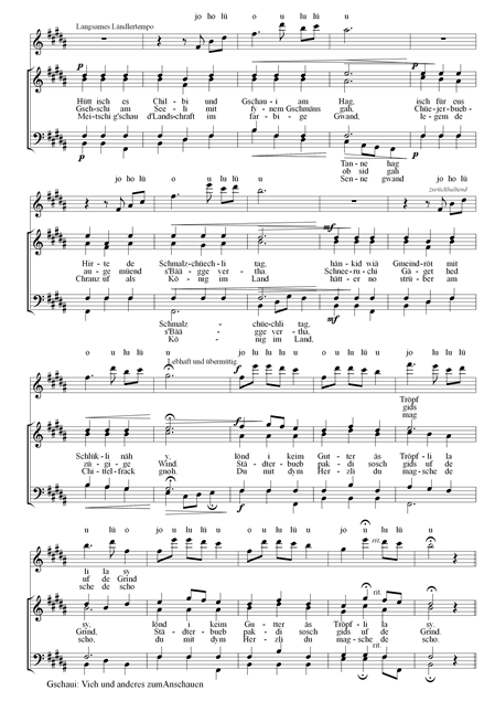 Notenblatt mit einem Liedtext in deutscher Sprache, das verschiedene musikalische Notationen zeigt.