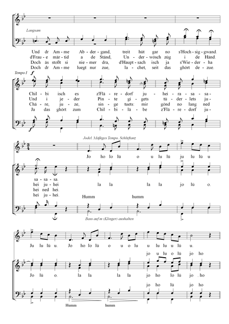 Notenblatt mit einem Jodellied, das verschiedene musikalische Notationen und Texte enthält.