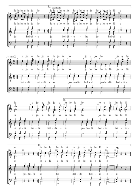 Notenblatt mit musikalischer Notation und Textzeilen.